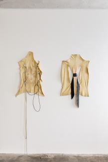 Isabella Fürnkäs  Vermillion and Scarlet (from the series "Wounded"), 2017 Sheep skin, various materials 85 x 45 cm Courtesy of the artist and Clages gallery 